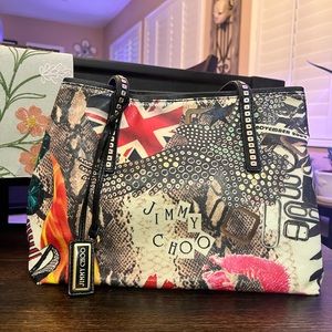 Jimmy Choo multi color glazed canvas project pep tote
